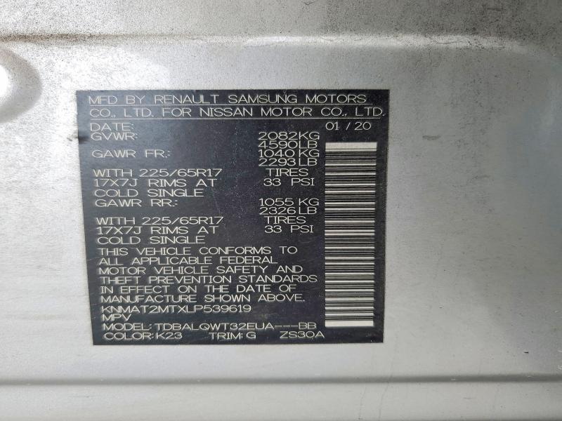 41901676 :رقم المزاد ، KNMAT2MTXLP539619 vin ، 2020 Nissan Rogue مزاد بيع