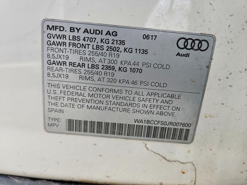 46004796 :رقم المزاد ، WA1BCCFS0JR007600 vin ، 2018 Audi Q3 مزاد بيع
