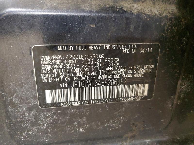 2014 Subaru Impreza მანქანა იყიდება აუქციონზე, vin: JF1GPAL64E8286353, აუქციონის ნომერი: 45839356