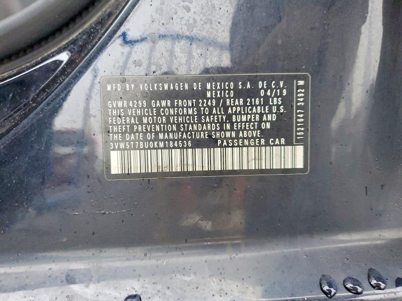 Продаж на аукціоні авто 2019 Volkswagen Jetta, vin: 3VW5T7BU0KM184536, номер лоту: 79248145