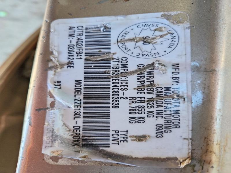 46245546 :رقم المزاد ، 2T1BR32E04C803539 vin ، 2004 Toyota Corolla مزاد بيع