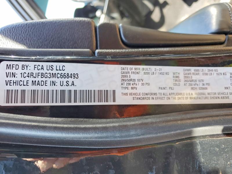 46903546 :رقم المزاد ، 1C4RJFBG3MC668493 vin ، 2021 Jeep Grand Cherokee مزاد بيع