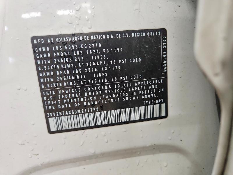 2018 Volkswagen Tiguan მანქანა იყიდება აუქციონზე, vin: 3VV2B7AX5JM217793, აუქციონის ნომერი: 47285096