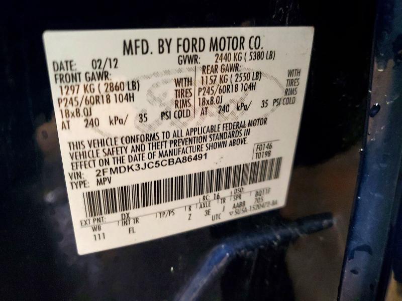 45476926 :رقم المزاد ، 2FMDK3JC5CBA86491 vin ، 2012 Ford Edge مزاد بيع
