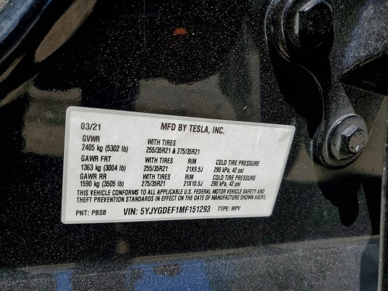 Aukcja sprzedaży 2021 Tesla Model Y, vin: 5YJYGDEF1MF151293, numer aukcji: 47282396