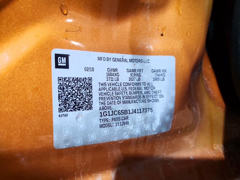 Продажа на аукционе авто 2018 Chevrolet Sonic, vin: 1G1JC6SB1J4117375, номер лота: 79936085