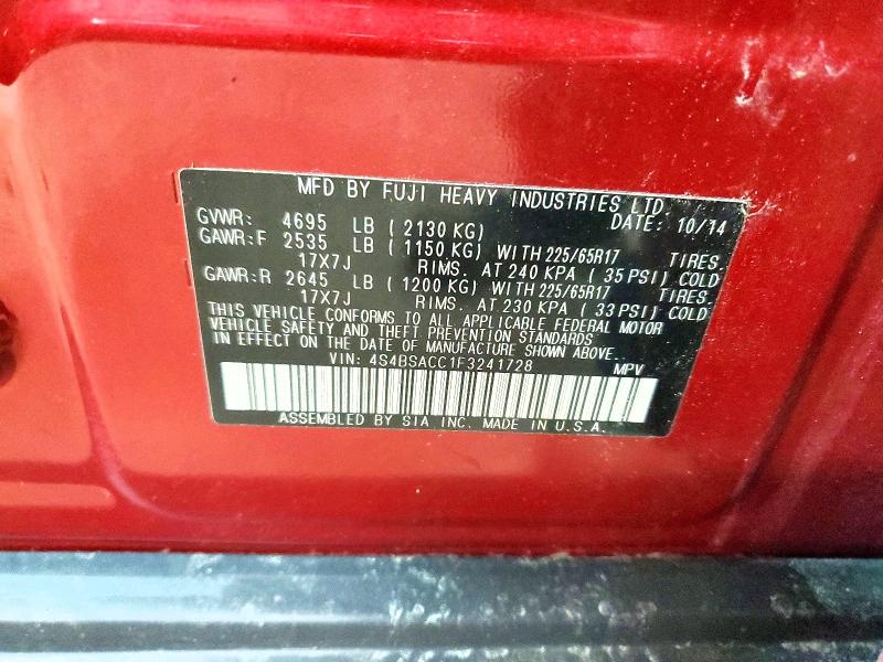 Продаж на аукціоні авто 2015 Subaru Outback, vin: 4S4BSACC1F3241728, номер лоту: 47154926