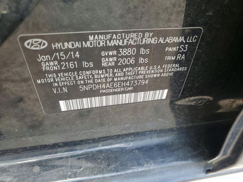 47567836 :رقم المزاد ، 5NPDH4AE6EH473794 vin ، 2014 Hyun Elantra مزاد بيع
