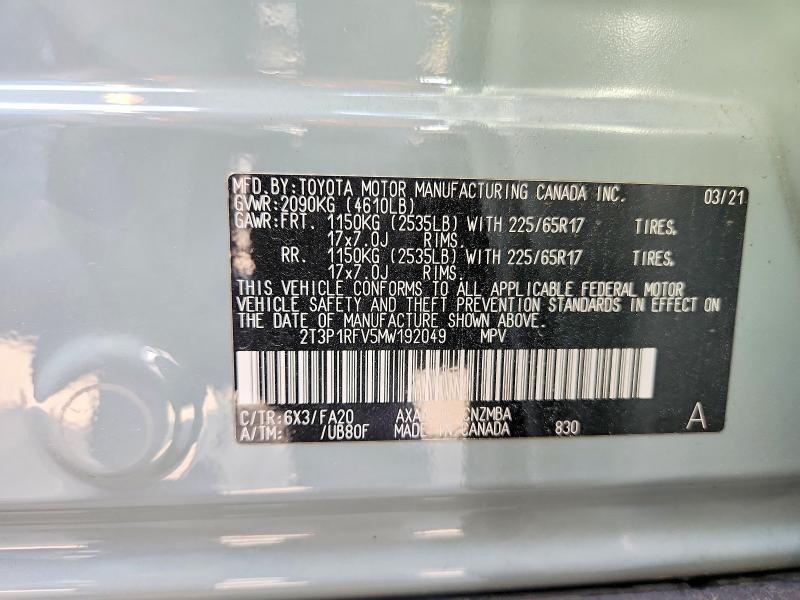 Aukcja sprzedaży 2021 Toyota Rav4, vin: 2T3P1RFV5MW192049, numer aukcji: 41672416