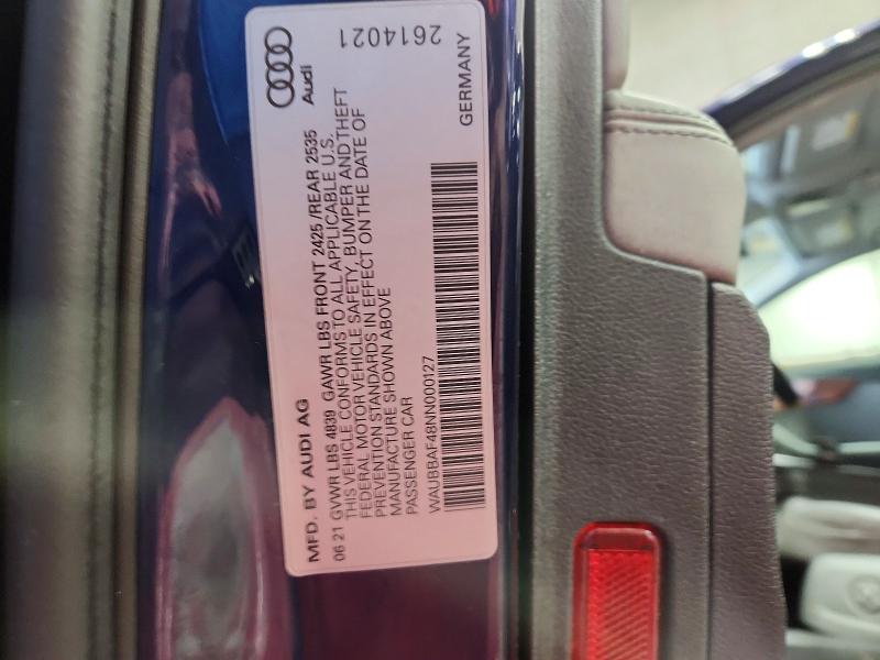 48286306 :رقم المزاد ، WAUBBAF48NN000127 vin ، 2022 Audi A4 مزاد بيع