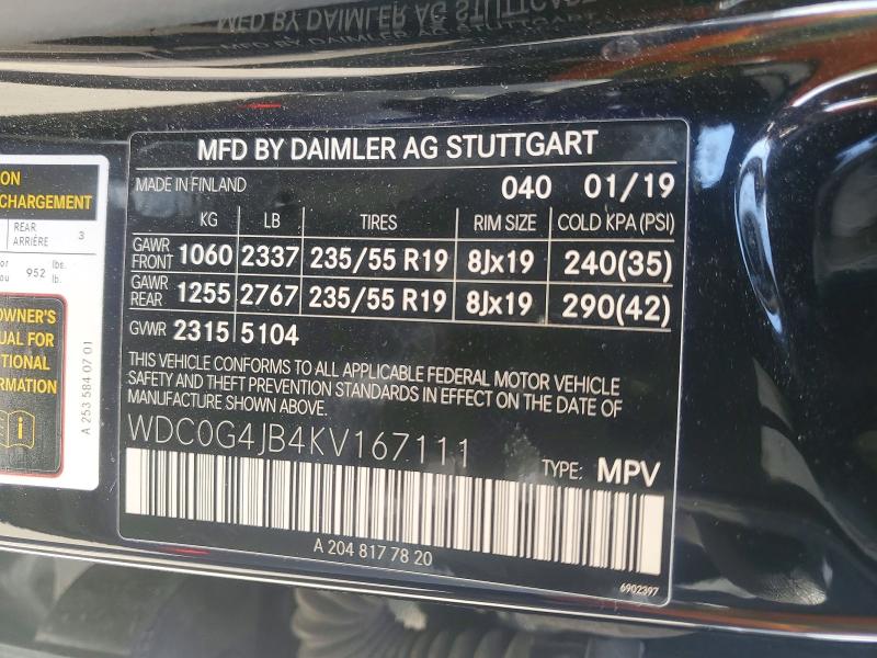 47472146 :رقم المزاد ، WDC0G4JB4KV167111 vin ، 2019 Mercedes-benz Glc مزاد بيع