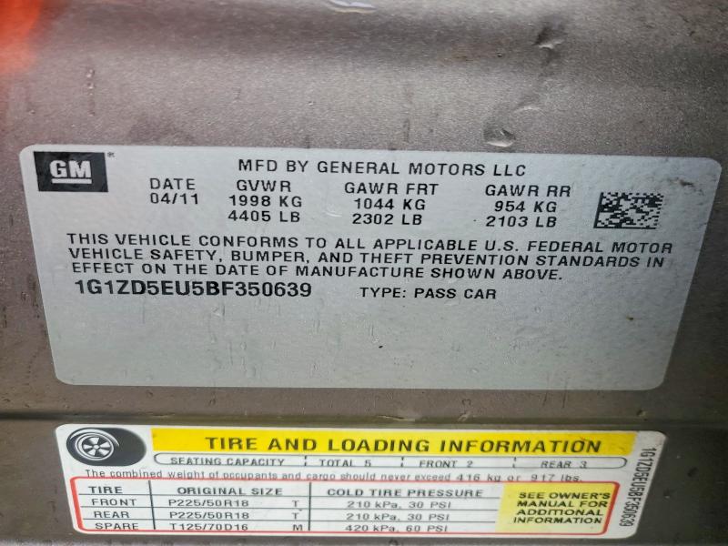 79109755 :رقم المزاد ، 1G1ZD5EU5BF350639 vin ، 2011 Chevrolet Malibu مزاد بيع