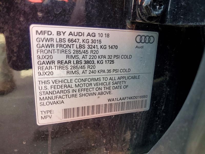 Продажа на аукционе авто 2019 Audi Q7, vin: WA1LAAF74KD016650, номер лота: 41802036