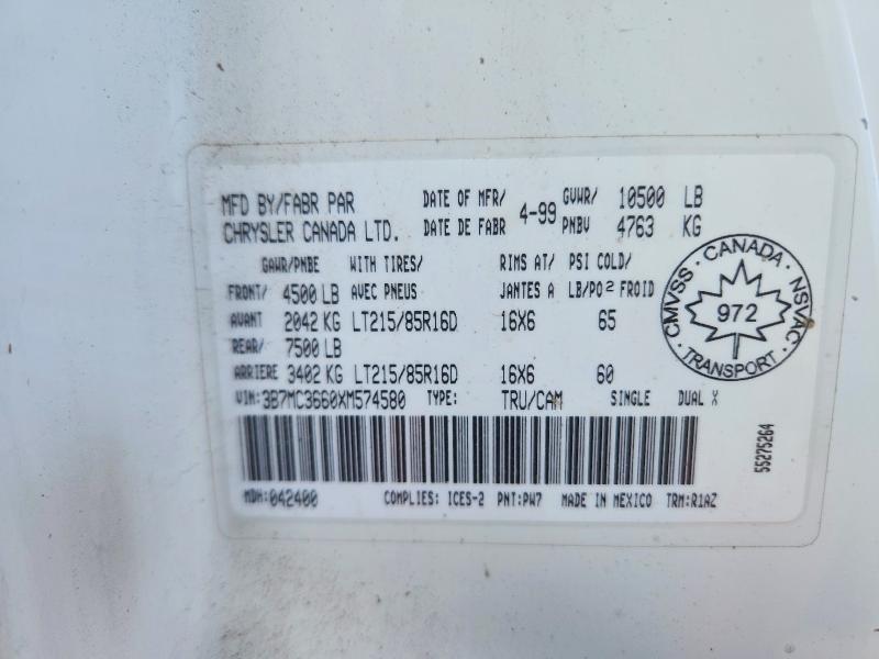 1999 Dodge Ram 3500 მანქანა იყიდება აუქციონზე, vin: 3B7MC3660XM574580, აუქციონის ნომერი: 47052936