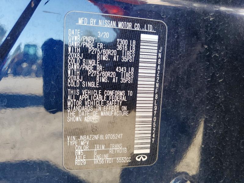 46145996 :رقم المزاد ، JN8AZ2NF8L9705247 vin ، 2020 Infiniti Qx80 مزاد بيع