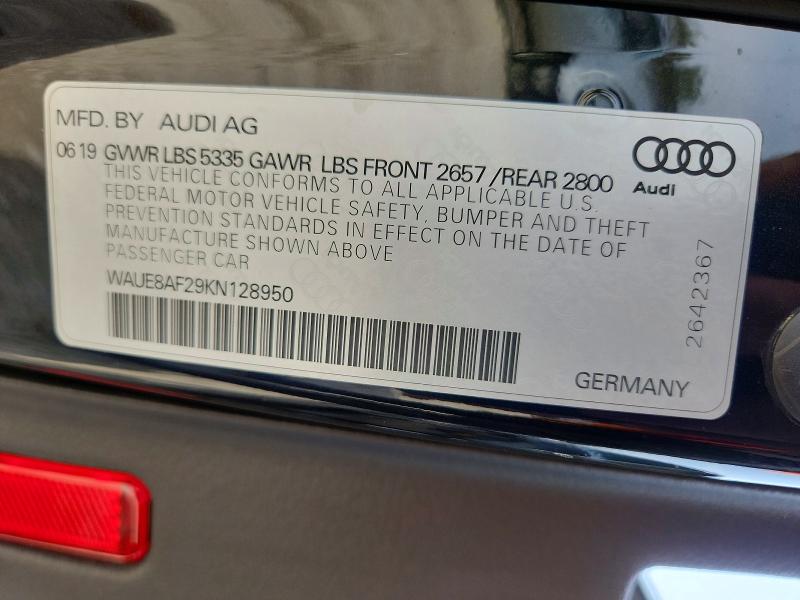 47637006 :رقم المزاد ، WAUE8AF29KN128950 vin ، 2019 Audi A6 مزاد بيع