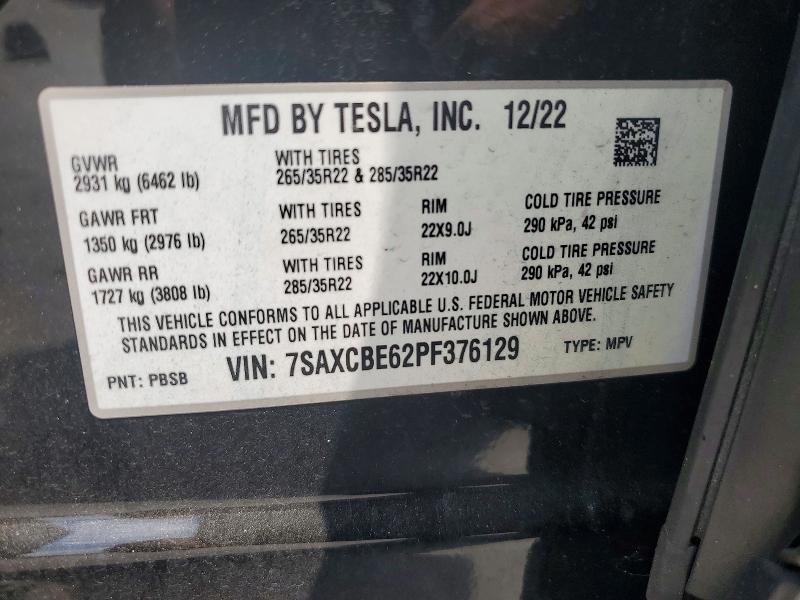 Aukcja sprzedaży 2023 Tesla Model X, vin: 7SAXCBE62PF376129, numer aukcji: 47618216