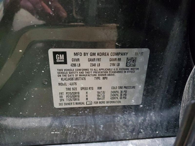 46646166 :رقم المزاد ، KL4CJASB7JB577476 vin ، 2018 Buick Encore مزاد بيع