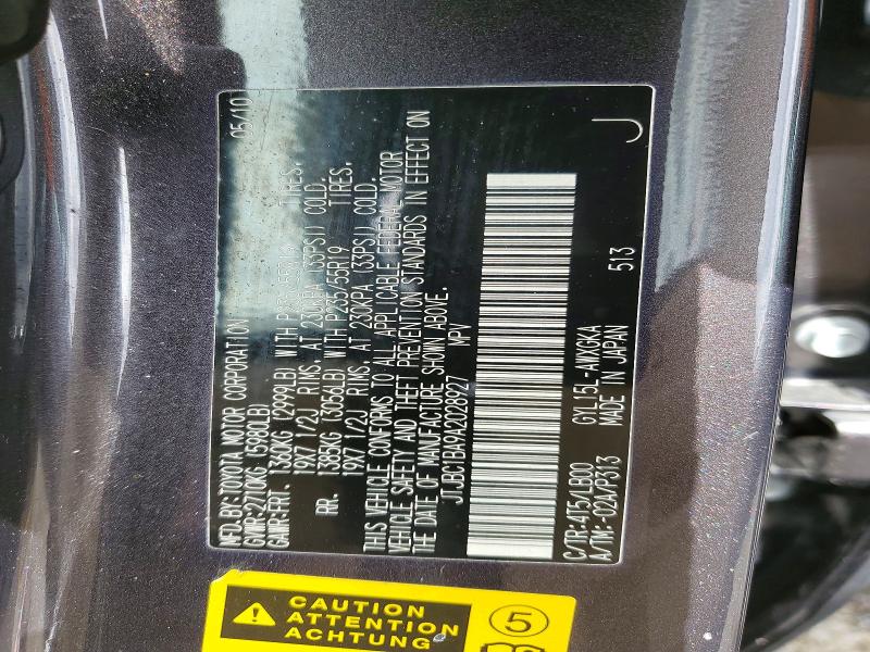 46432546 :رقم المزاد ، JTJBC1BA9A2028927 vin ، 2010 Lexus Rx 450h مزاد بيع