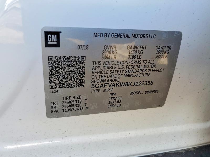 46817476 :رقم المزاد ، 5GAEVAKW8KJ122358 vin ، 2019 Buick Enclave مزاد بيع