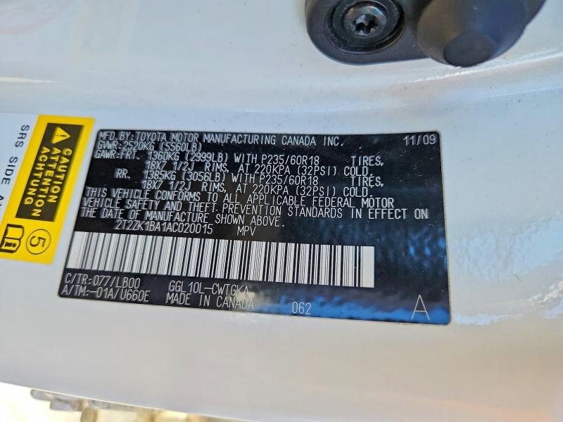 79292255 :رقم المزاد ، 2T2ZK1BA1AC020015 vin ، 2010 Lexus Rx 350 مزاد بيع
