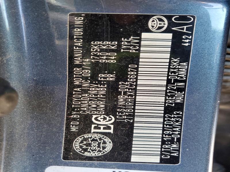 79718095 :رقم المزاد ، 2T1BURHEXFC266870 vin ، 2015 Toyota Corolla مزاد بيع