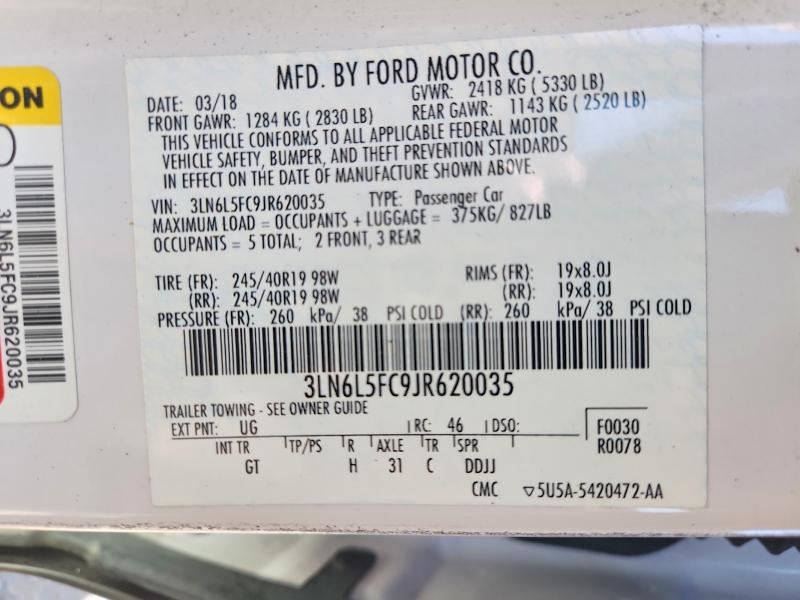 Aukcja sprzedaży 2018 Lincoln Mkz, vin: 3LN6L5FC9JR620035, numer aukcji: 46129426