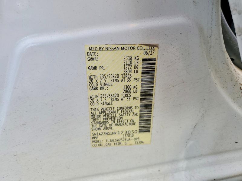 2017 Nissan Murano მანქანა იყიდება აუქციონზე, vin: 5N1AZ2MG1HN173050, აუქციონის ნომერი: 47401156