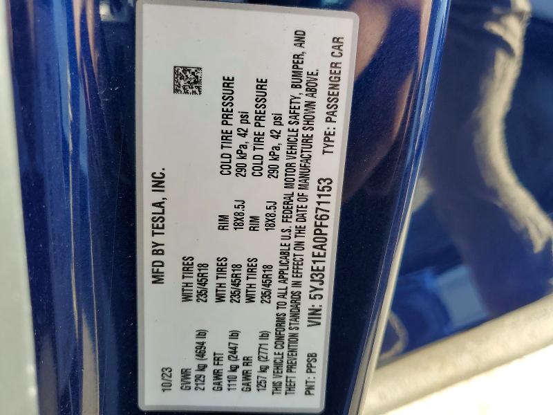 Продажа на аукционе авто 2023 Tesla Model 3, vin: 5YJ3E1EA0PF671153, номер лота: 47443716