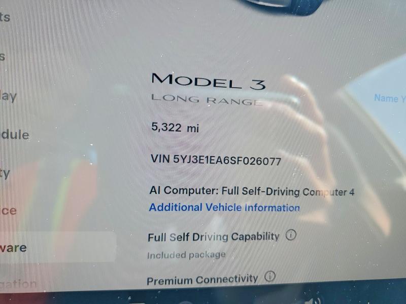 2025 Tesla Model 3 მანქანა იყიდება აუქციონზე, vin: 5YJ3E1EA6SF026077, აუქციონის ნომერი: 45625826