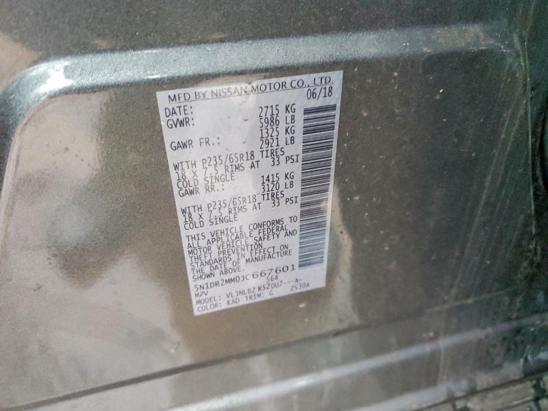 45543006 :رقم المزاد ، 5N1DR2MM0JC667601 vin ، 2018 Nissan Pathfinder مزاد بيع