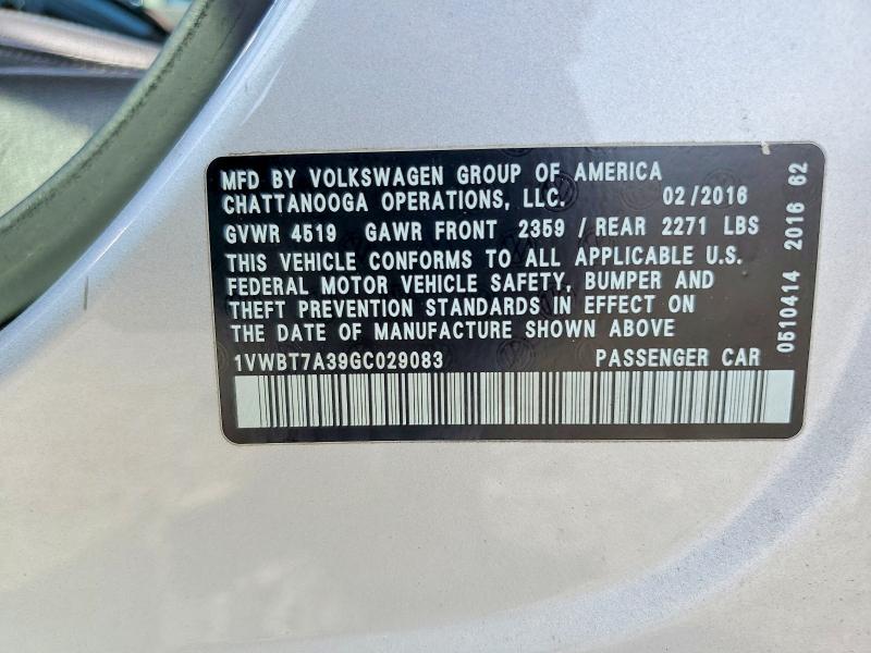Продаж на аукціоні авто 2016 Volkswagen Passat, vin: 1VWBT7A39GC029083, номер лоту: 79812025