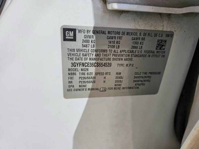 45527506 :رقم المزاد ، 3GYFNCE36CS654539 vin ، 2012 Cadillac Srx مزاد بيع