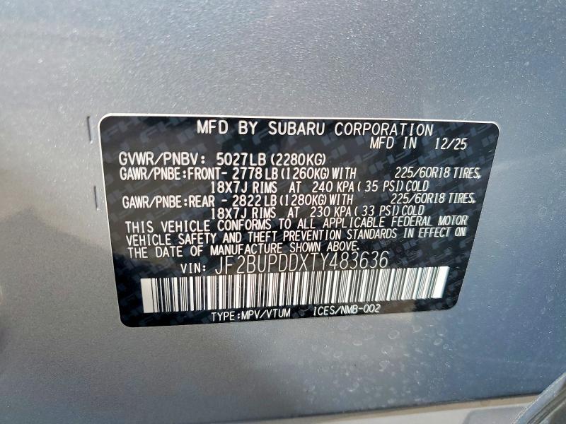 46097916 :رقم المزاد ، JF2BUPDDXTY483636 vin ، 2026 Subaru Outback مزاد بيع