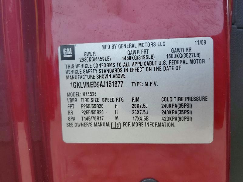 46292946 :رقم المزاد ، 1GKLVNED9AJ151877 vin ، 2010 Gmc Acadia مزاد بيع