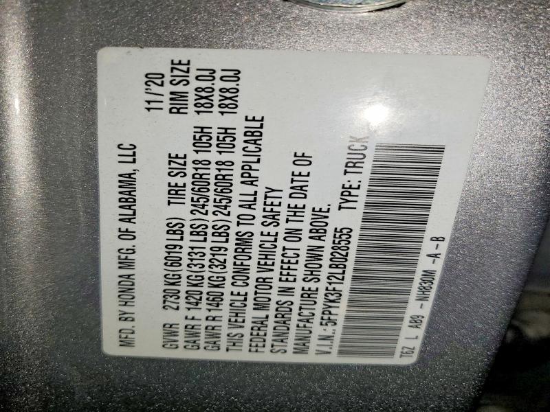 Auction sale of the 2020 Honda Ridgeline, vin: 5FPYK3F12LB028555, lot number: 45939006