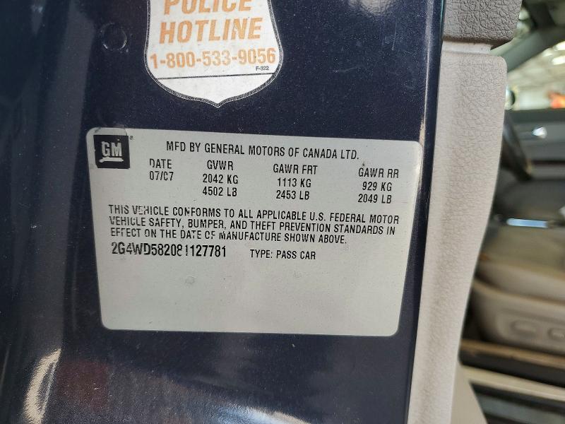 45526196 :رقم المزاد ، 2G4WD582081127781 vin ، 2008 Buick Lacrosse مزاد بيع