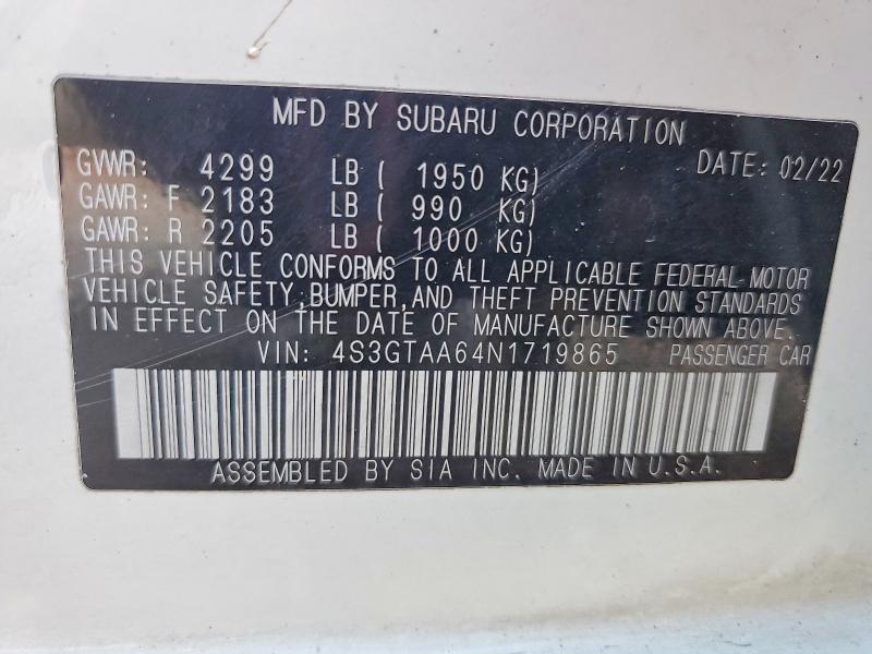 Продажа на аукционе авто 2022 Subaru Impreza, vin: 4S3GTAA64N1719865, номер лота: 41966076
