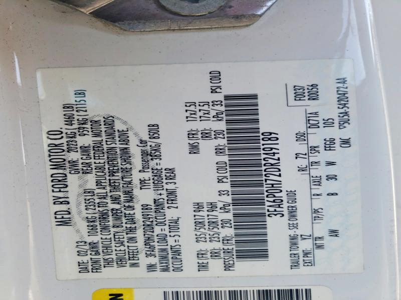 45458316 :رقم المزاد ، 3FA6P0H72DR249189 vin ، 2013 Ford Fusion مزاد بيع