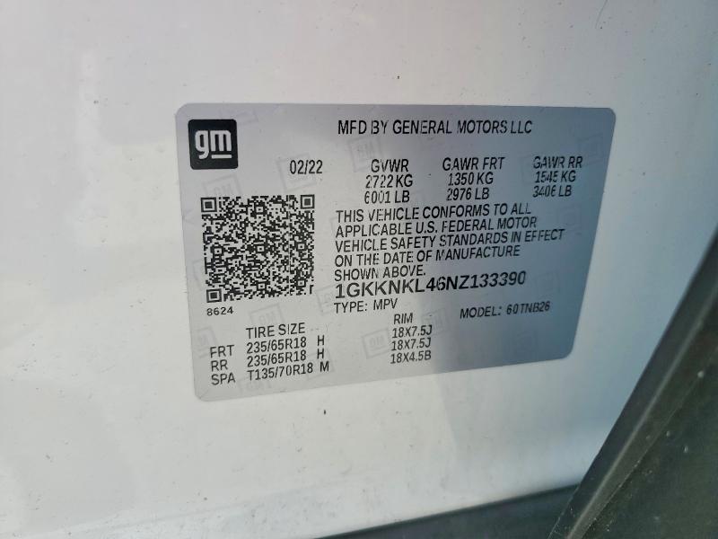 79173815 :رقم المزاد ، 1GKKNKL46NZ133390 vin ، 2022 Gmc Acadia مزاد بيع
