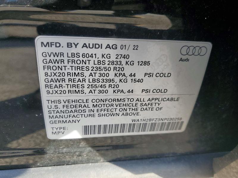 Продаж на аукціоні авто 2022 Audi Q4 E-tron, vin: WA1H2BFZ3NP030259, номер лоту: 79032775
