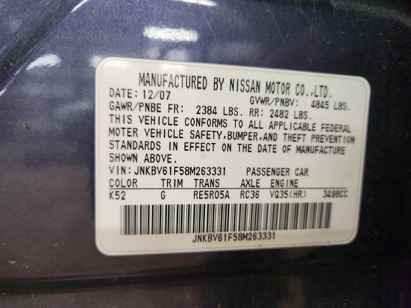 Aukcja sprzedaży 2008 Infiniti G35, vin: JNKBV61F58M263331, numer aukcji: 46822036