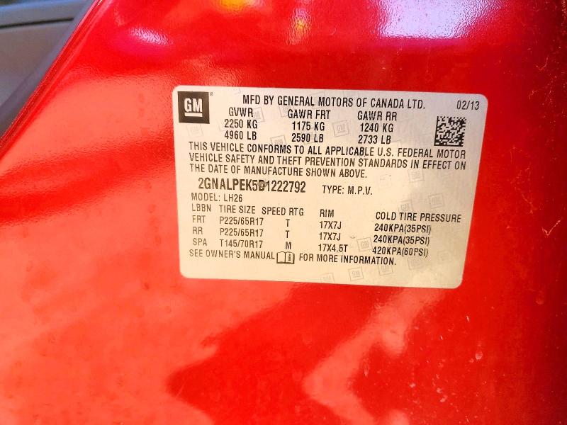 2013 Chevrolet Equinox მანქანა იყიდება აუქციონზე, vin: 2GNALPEK5D1222792, აუქციონის ნომერი: 46282846