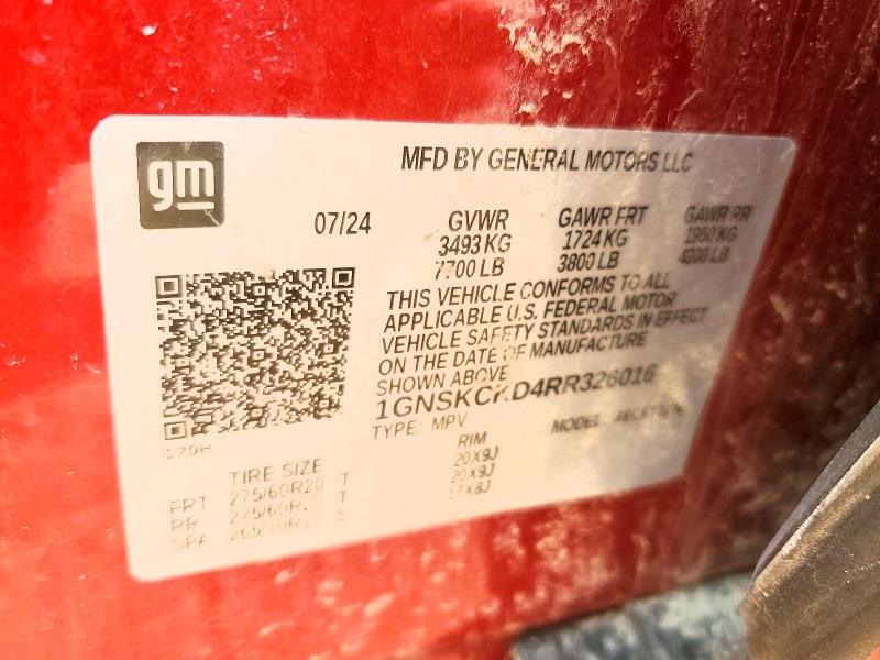 Auction sale of the 2024 Chevrolet Suburban, vin: 1GNSKCKD4RR326016, lot number: 47164966