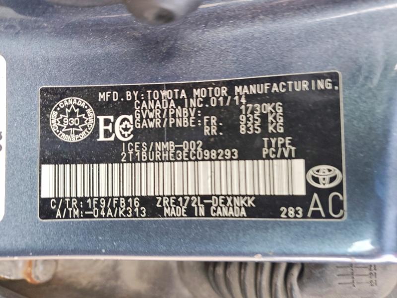 79292295 :رقم المزاد ، 2T1BURHE3EC098293 vin ، 2014 Toyota Corolla مزاد بيع