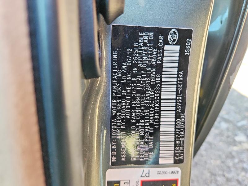 Продаж на аукціоні авто 2012 Toyota Camry, vin: 4T4BF1FK5CR235188, номер лоту: 46499226