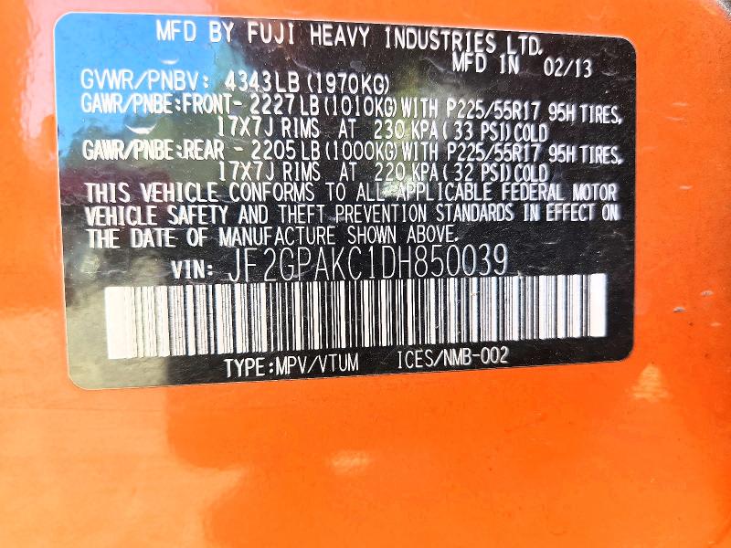 46049936 :رقم المزاد ، JF2GPAKC1DH850039 vin ، 2013 Subaru Xv Crosstrek مزاد بيع