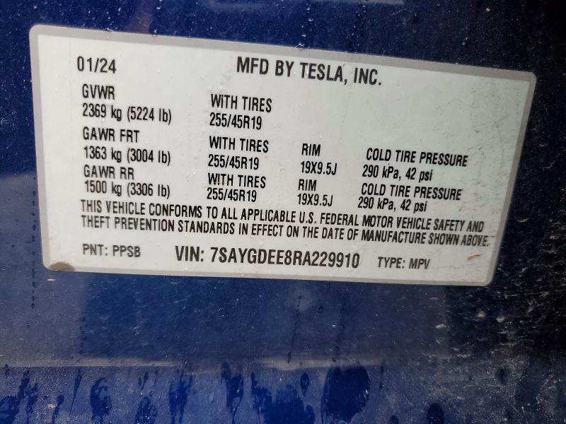 Продаж на аукціоні авто 2024 Tesla Model Y, vin: 7SAYGDEE8RA229910, номер лоту: 47823046