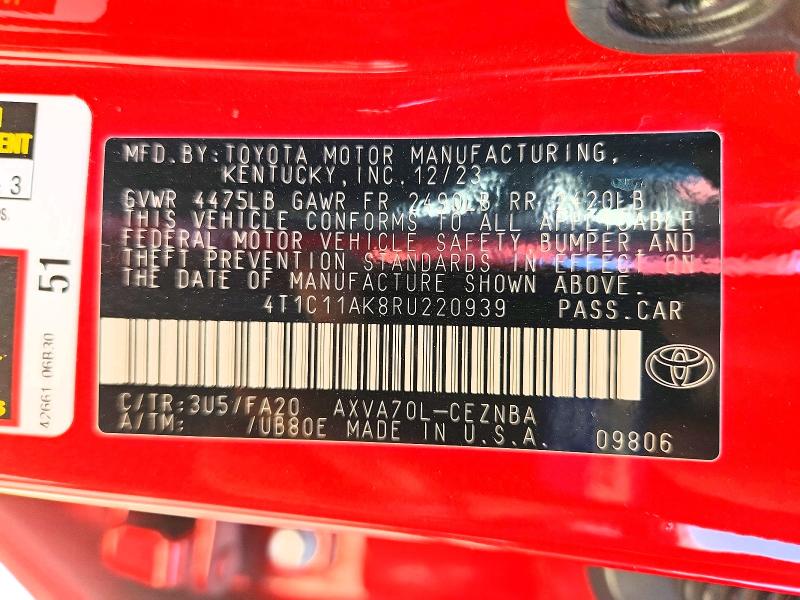 46743656 :رقم المزاد ، 4T1C11AK8RU220939 vin ، 2024 Toyota Camry مزاد بيع