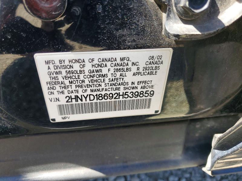 79778305 :رقم المزاد ، 2HNYD18692H539859 vin ، 2002 Acura Mdx مزاد بيع